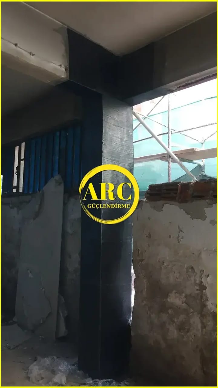 Bolu Mudurnu'da karbon fiber kolon guclendirme calismasi